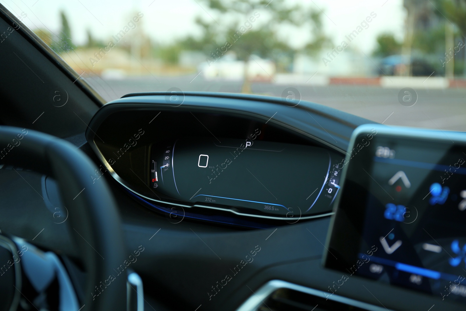 Photo of Dashboard inside of modern luxury car, closeup