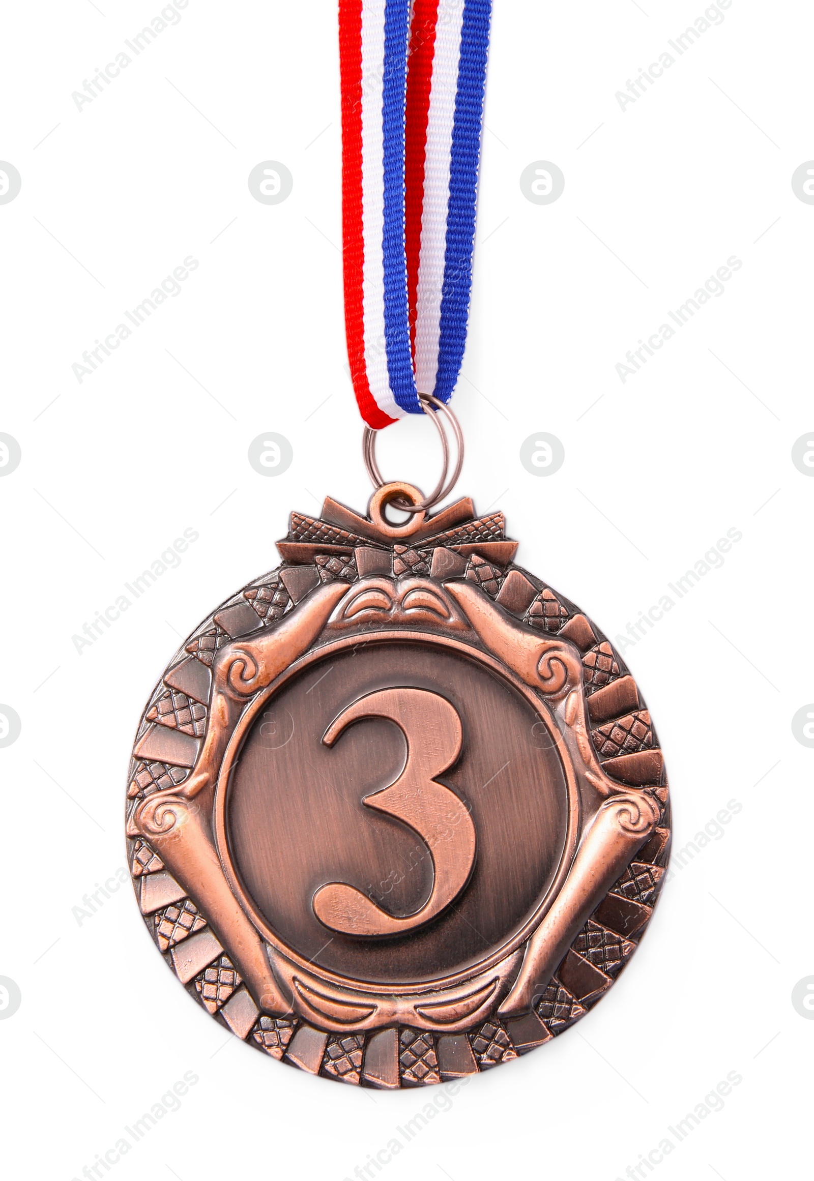 Photo of One bronze medal isolated on white, top view