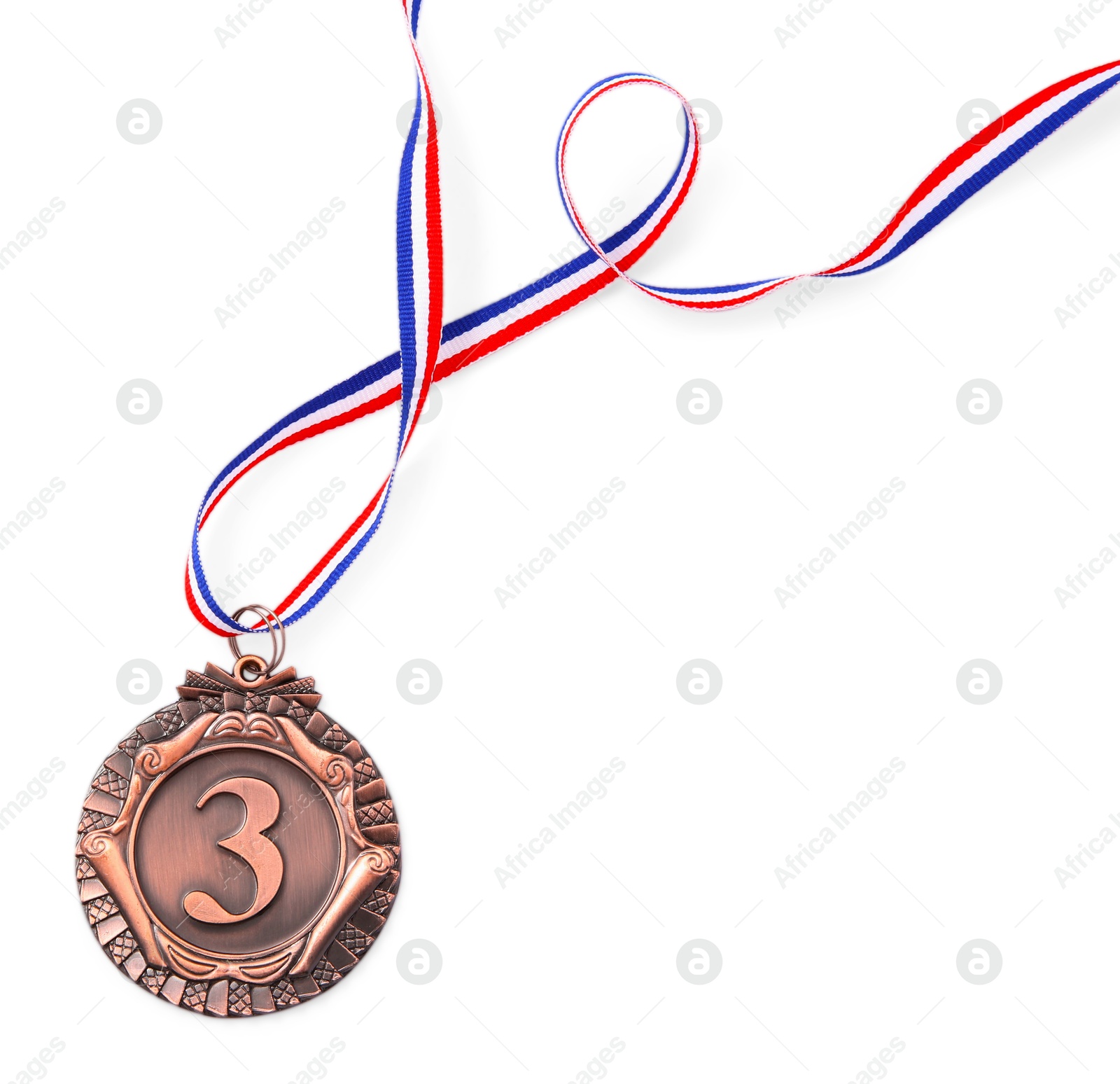 Photo of One bronze medal isolated on white, top view