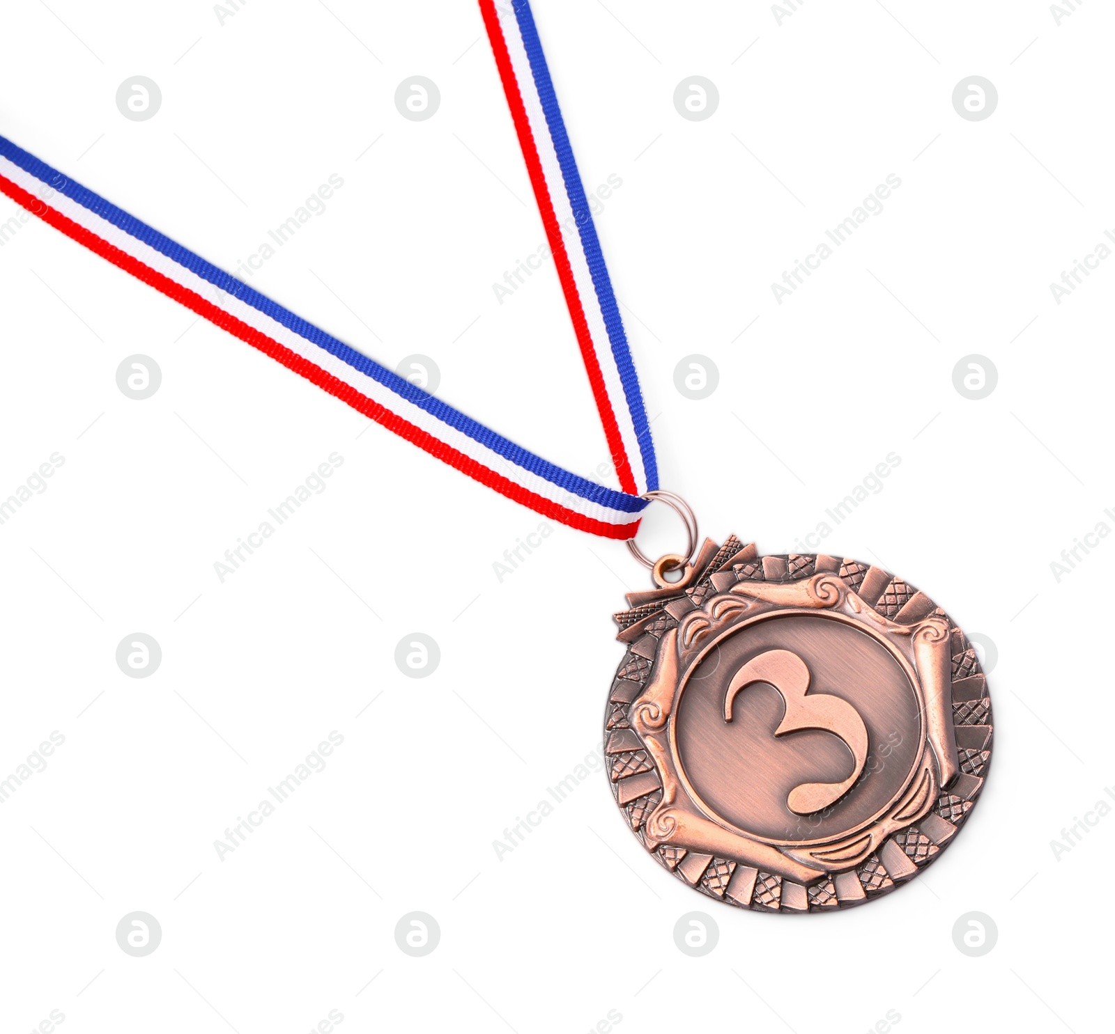 Photo of One bronze medal isolated on white, top view