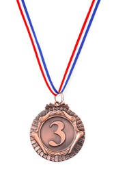 Photo of One bronze medal isolated on white, top view