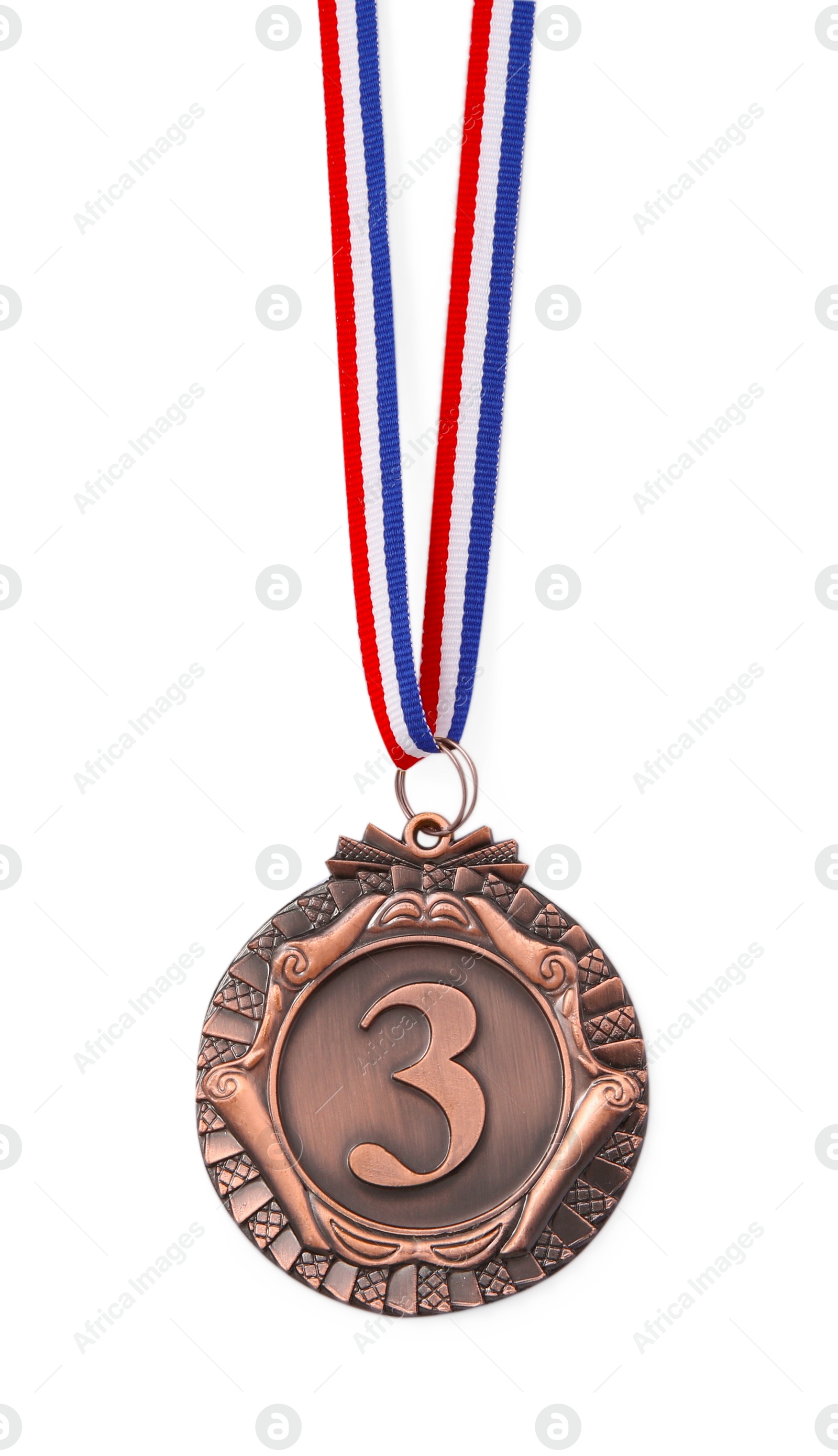 Photo of One bronze medal isolated on white, top view