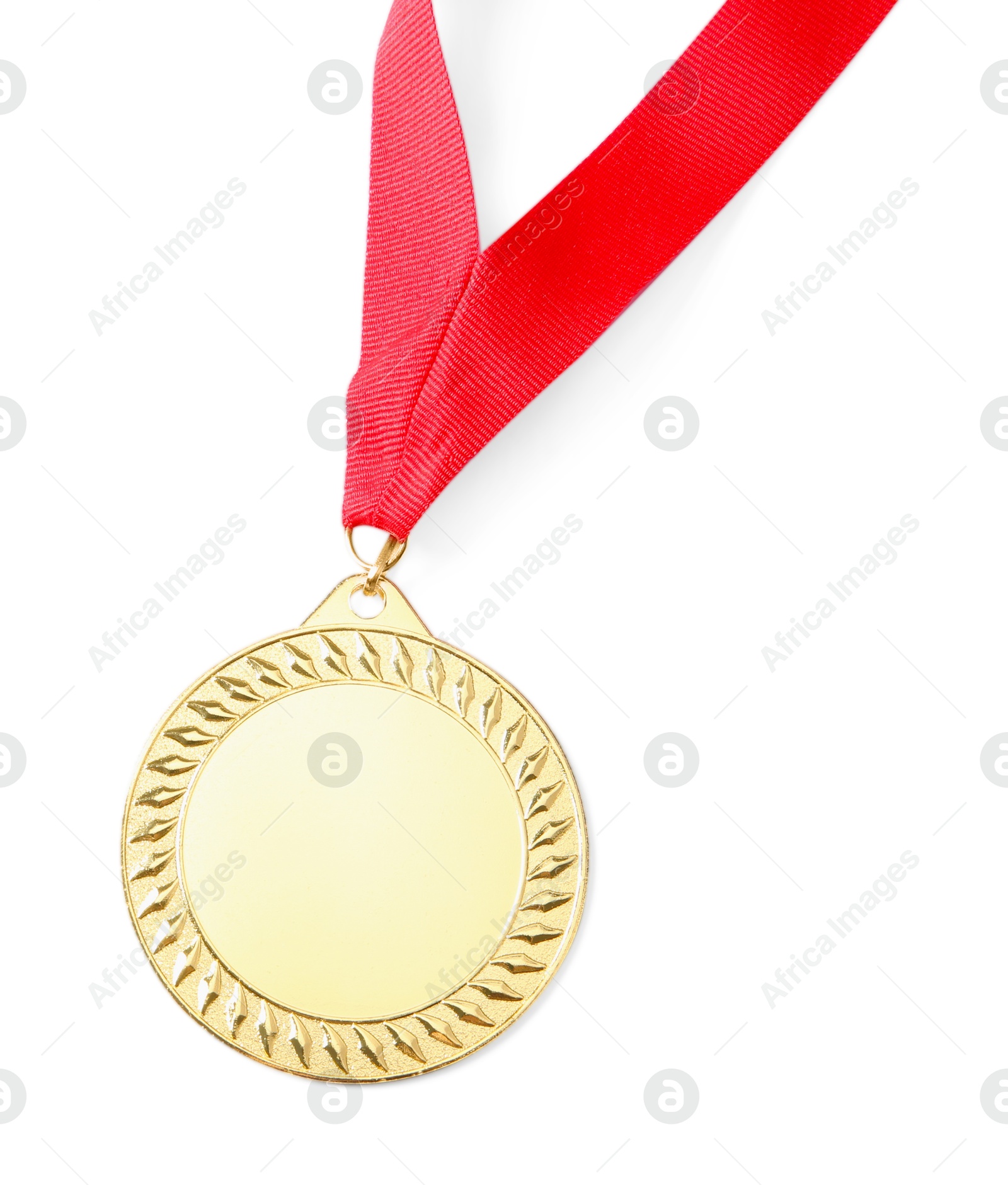 Photo of One golden medal isolated on white, top view