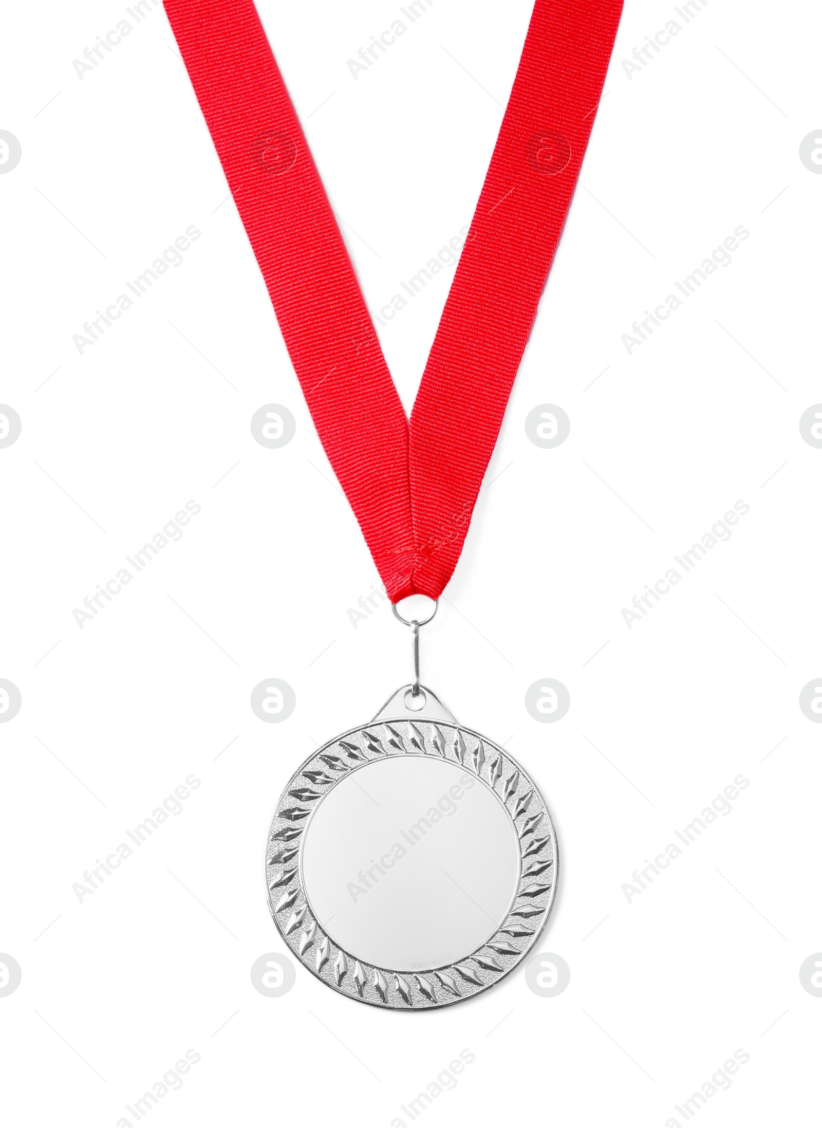 Photo of One silver medal isolated on white, top view