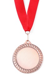 Photo of One bronze medal isolated on white, top view