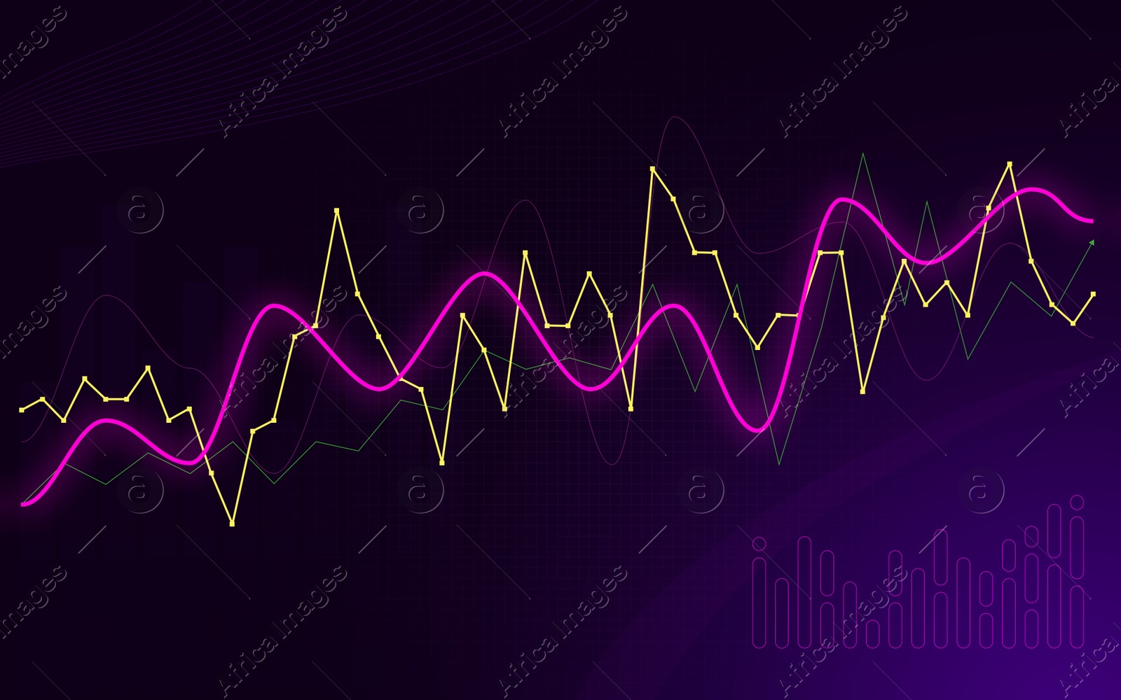 Image of Financial trading. Graph on dark background, illustration