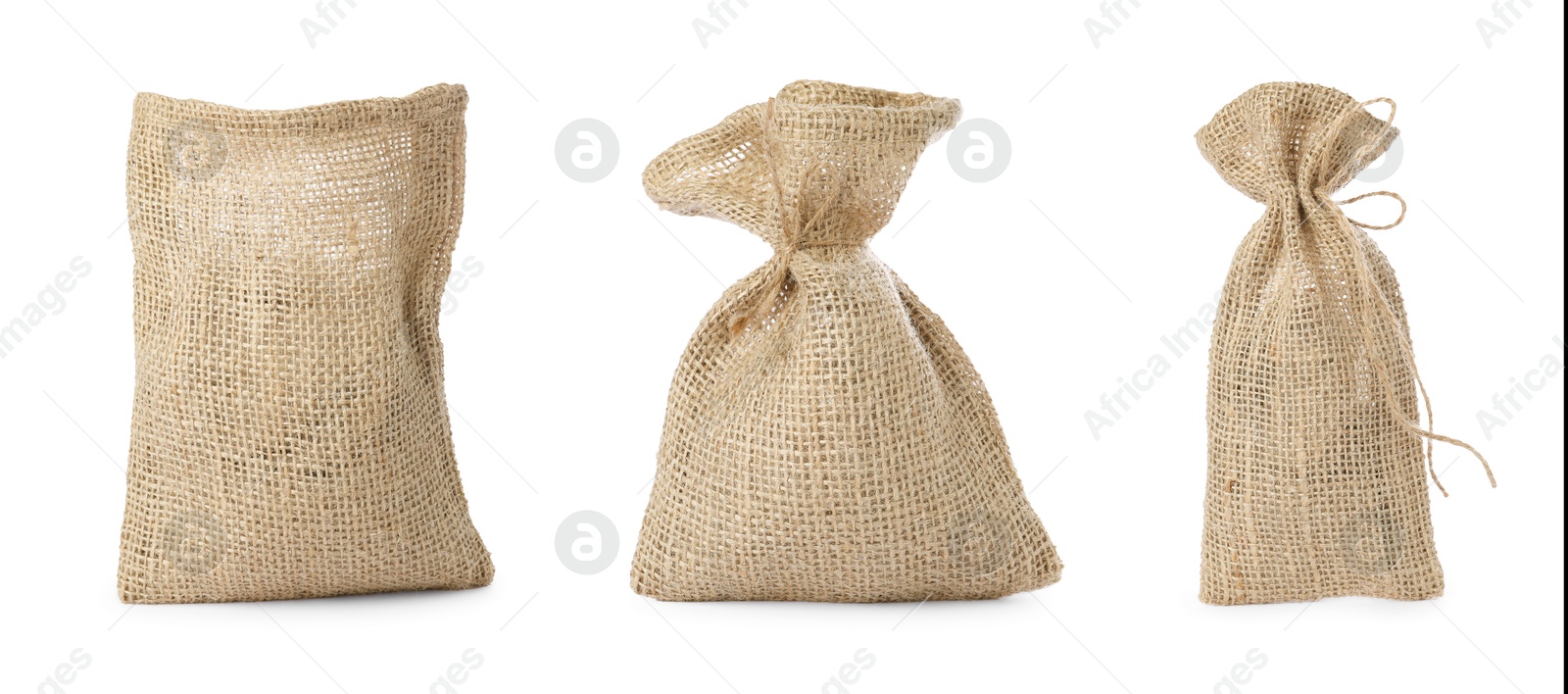 Image of Set of burlap bags isolated on white