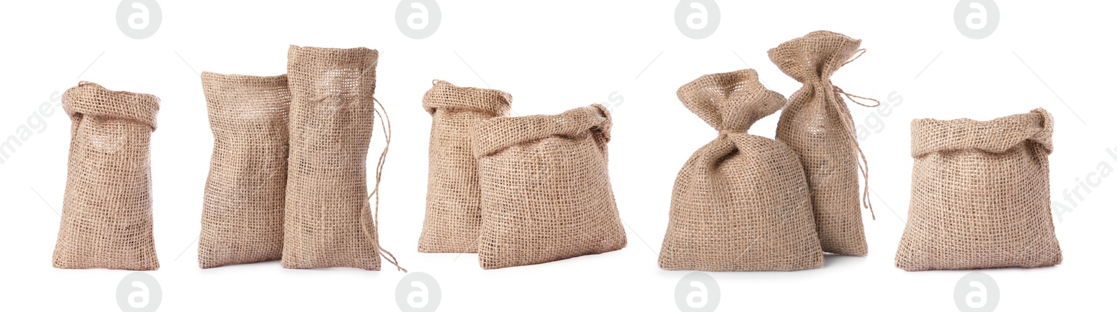 Image of Set of burlap bags isolated on white