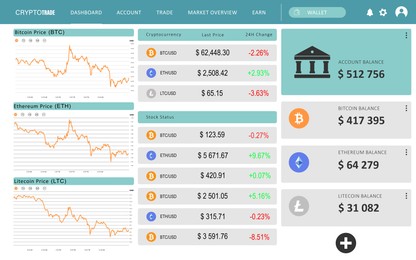 Different charts and data about financial trading, illustration