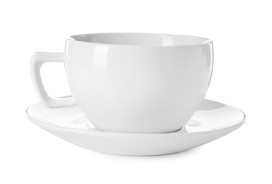 Photo of Coffee cup and saucer isolated on white