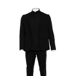 Photo of Male mannequin with stylish black suit isolated on white