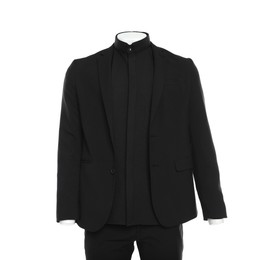 Photo of Male mannequin with stylish black suit isolated on white