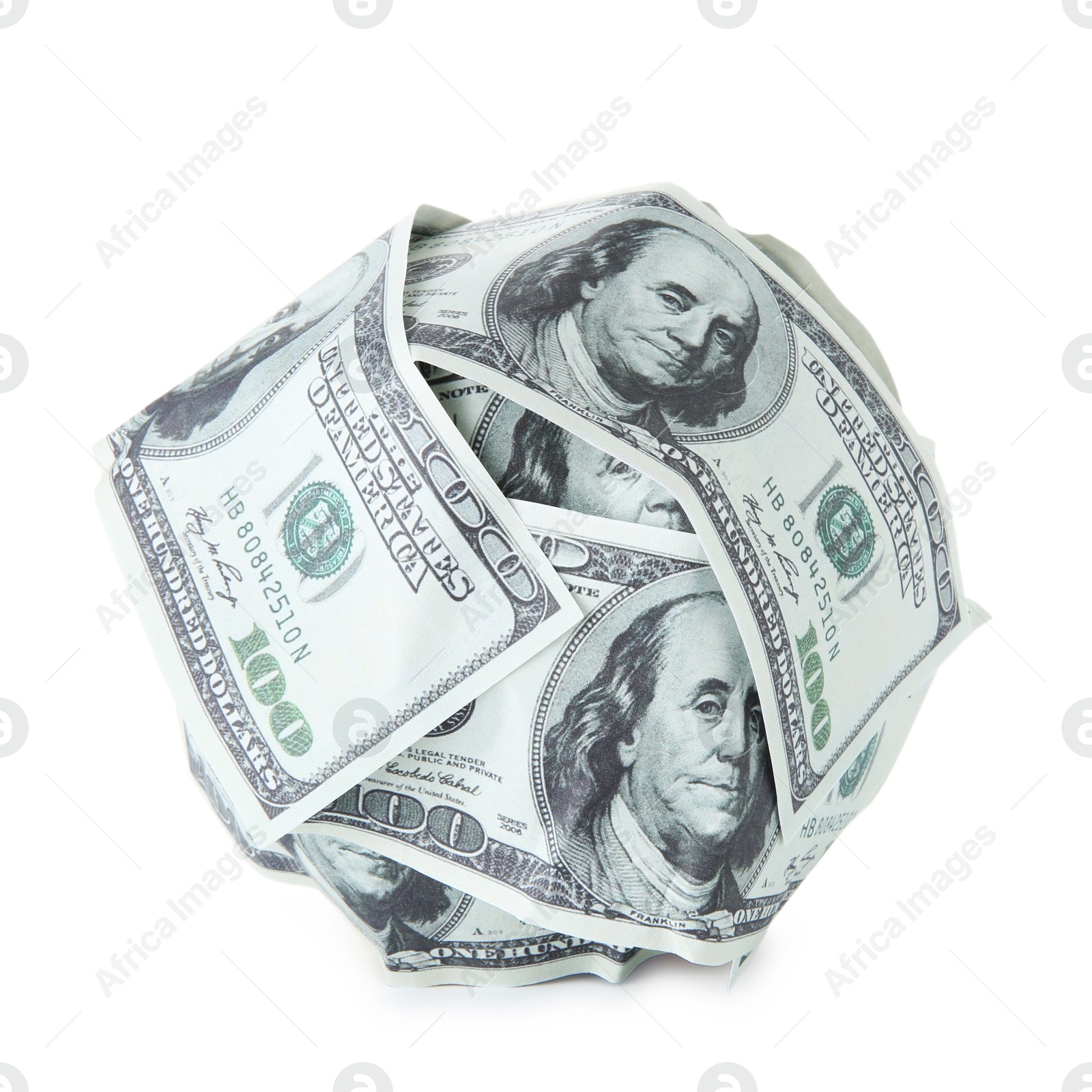 Photo of Ball made of dollars isolated on white