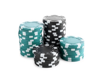 Poker game. Casino chips isolated on white