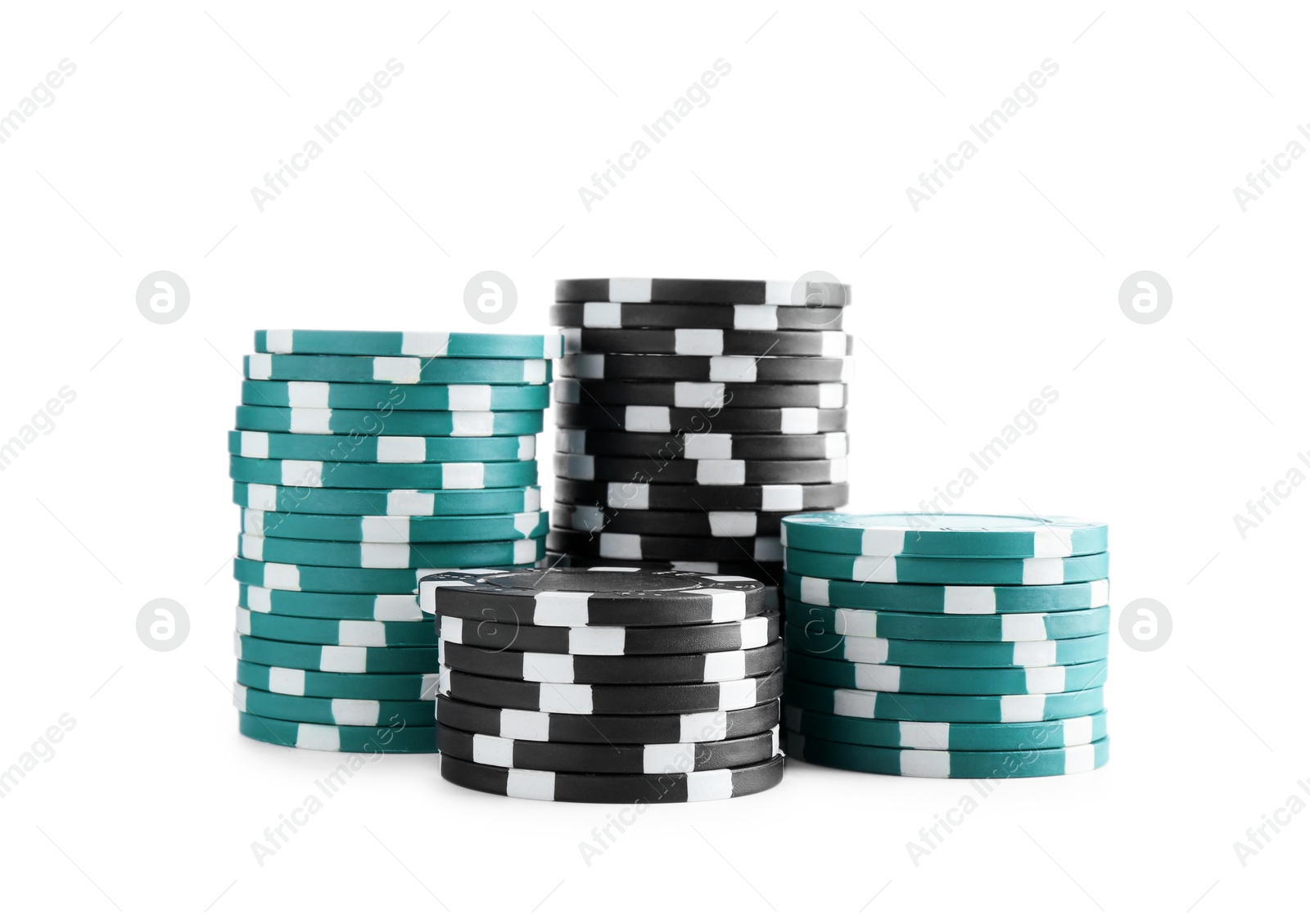 Photo of Poker game. Casino chips isolated on white