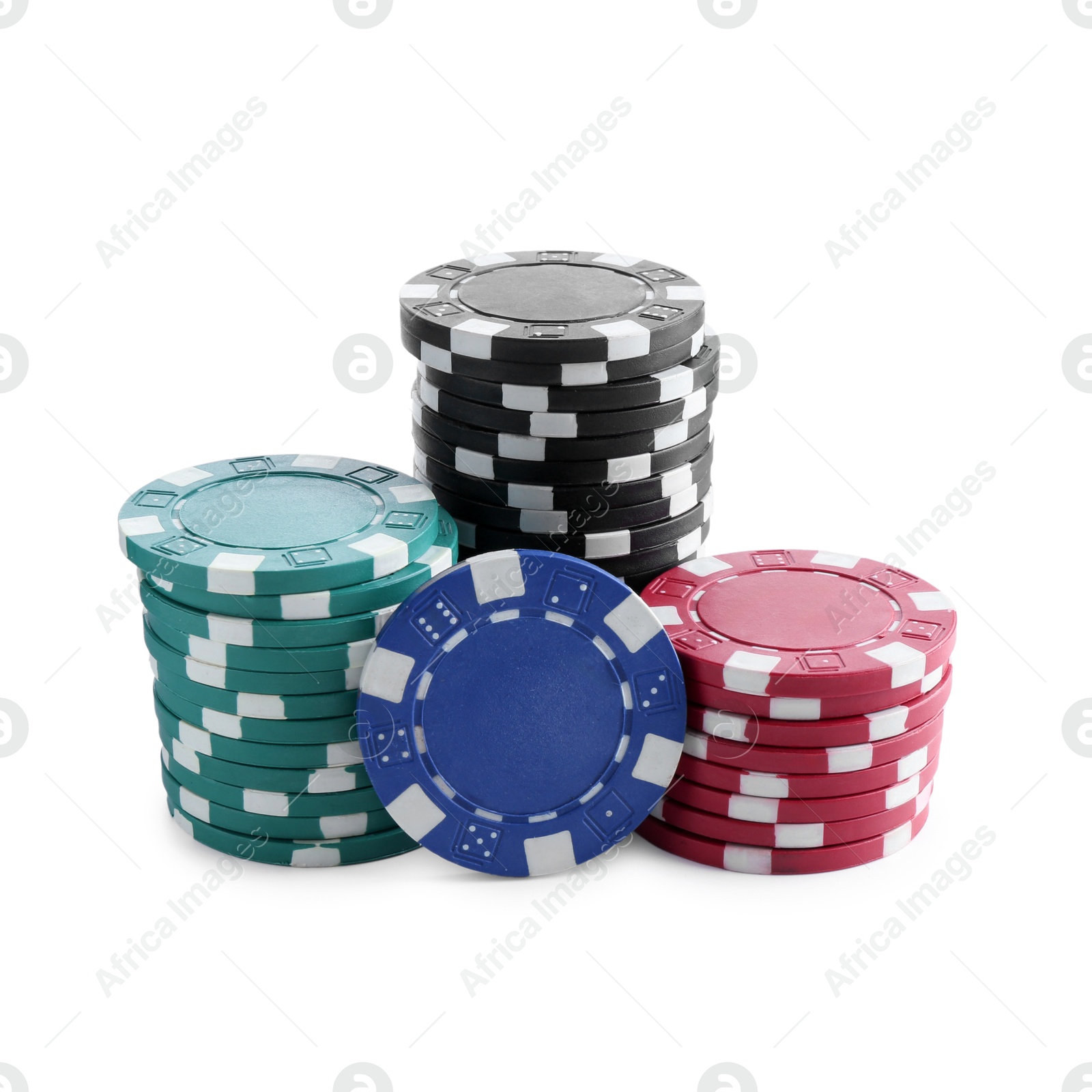 Photo of Poker game. Casino chips isolated on white