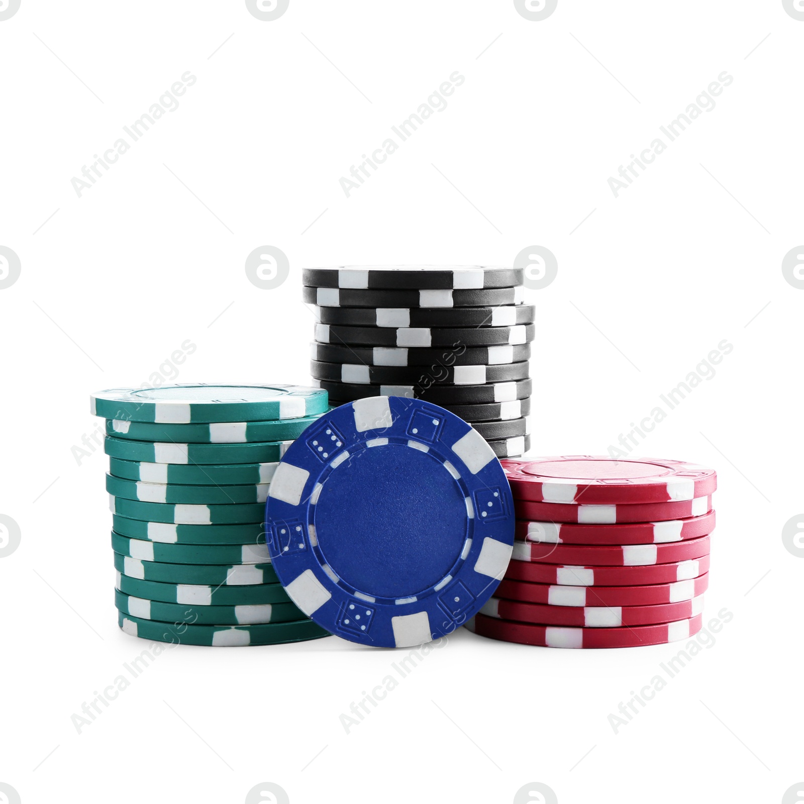 Photo of Poker game. Casino chips isolated on white