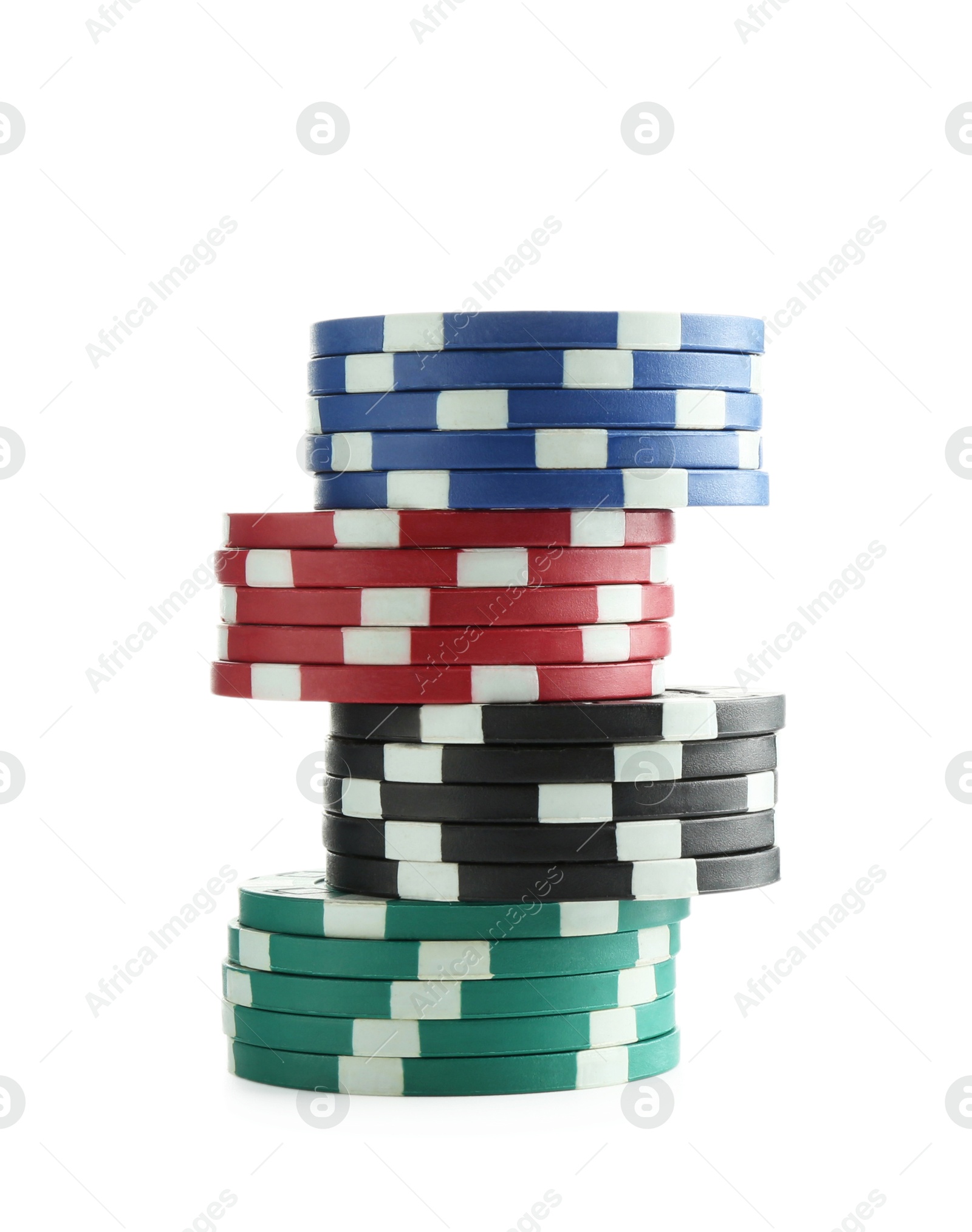 Photo of Poker game. Casino chips isolated on white