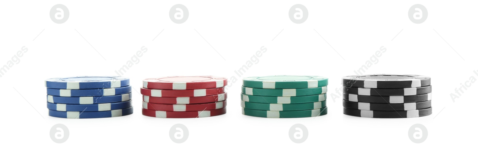 Photo of Poker game. Casino chips isolated on white