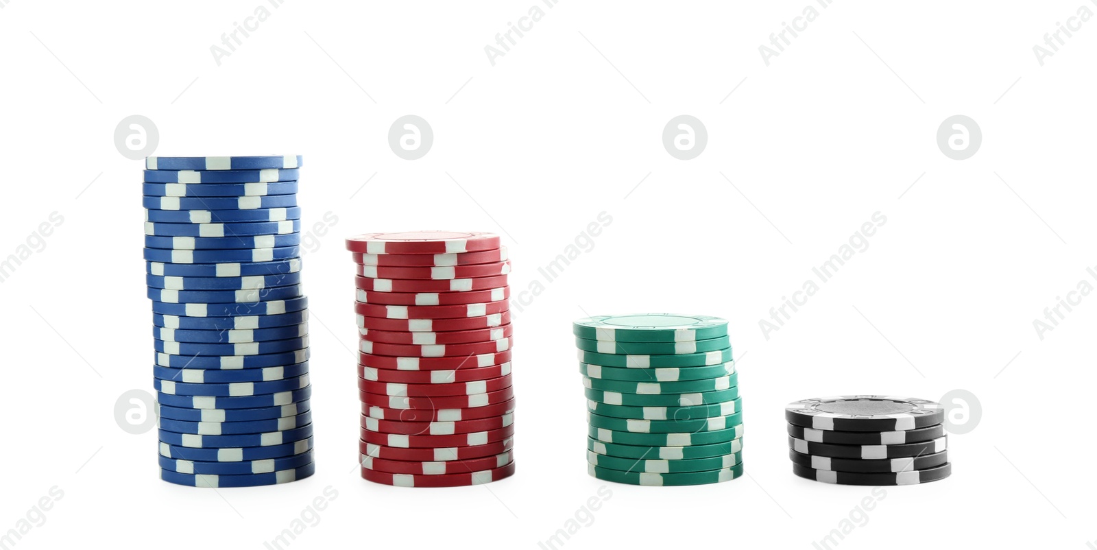 Photo of Poker game. Casino chips isolated on white