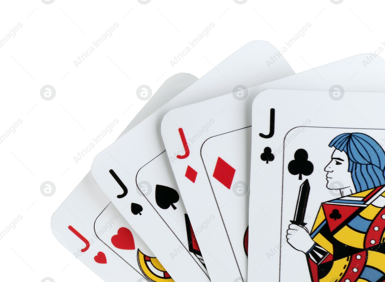 Photo of Poker game. Playing cards isolated on white