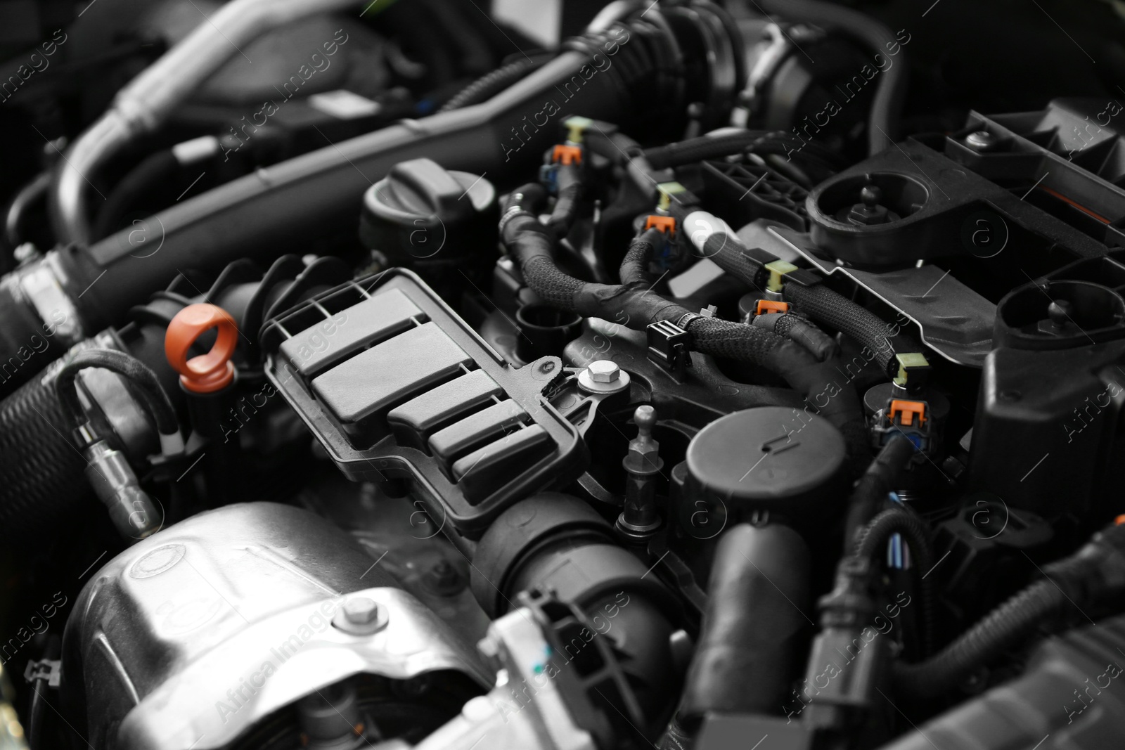 Photo of Closeup view of car engine in modern auto