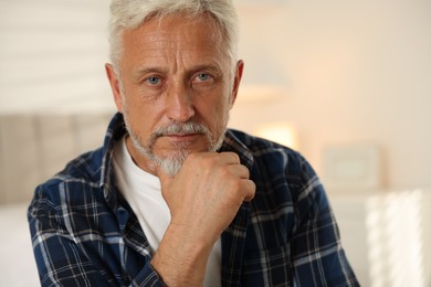 Photo of Portrait of senior man with grey hair at home