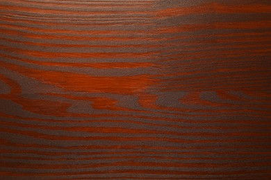 Photo of Texture of wooden surface after applying walnut wood stain as background, top view