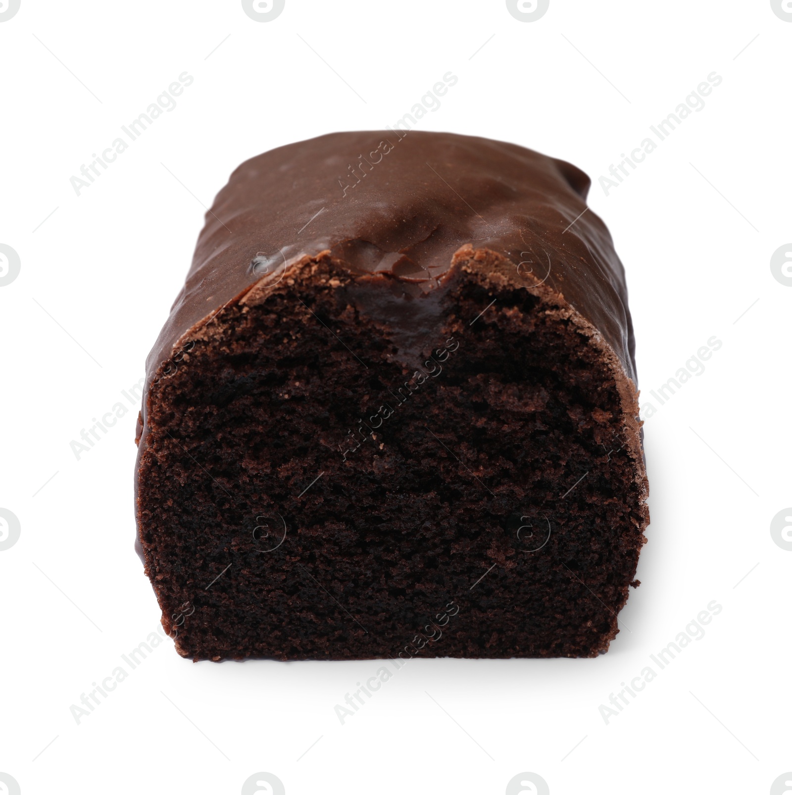 Photo of Tasty chocolate sponge cake isolated on white