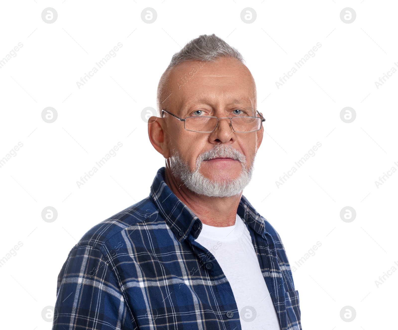 Photo of Portrait of handsome senior man on white background