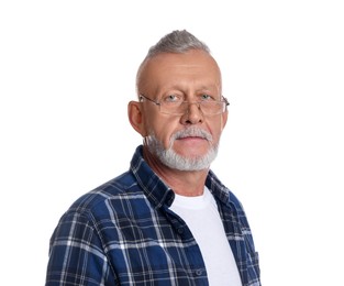 Portrait of handsome senior man on white background