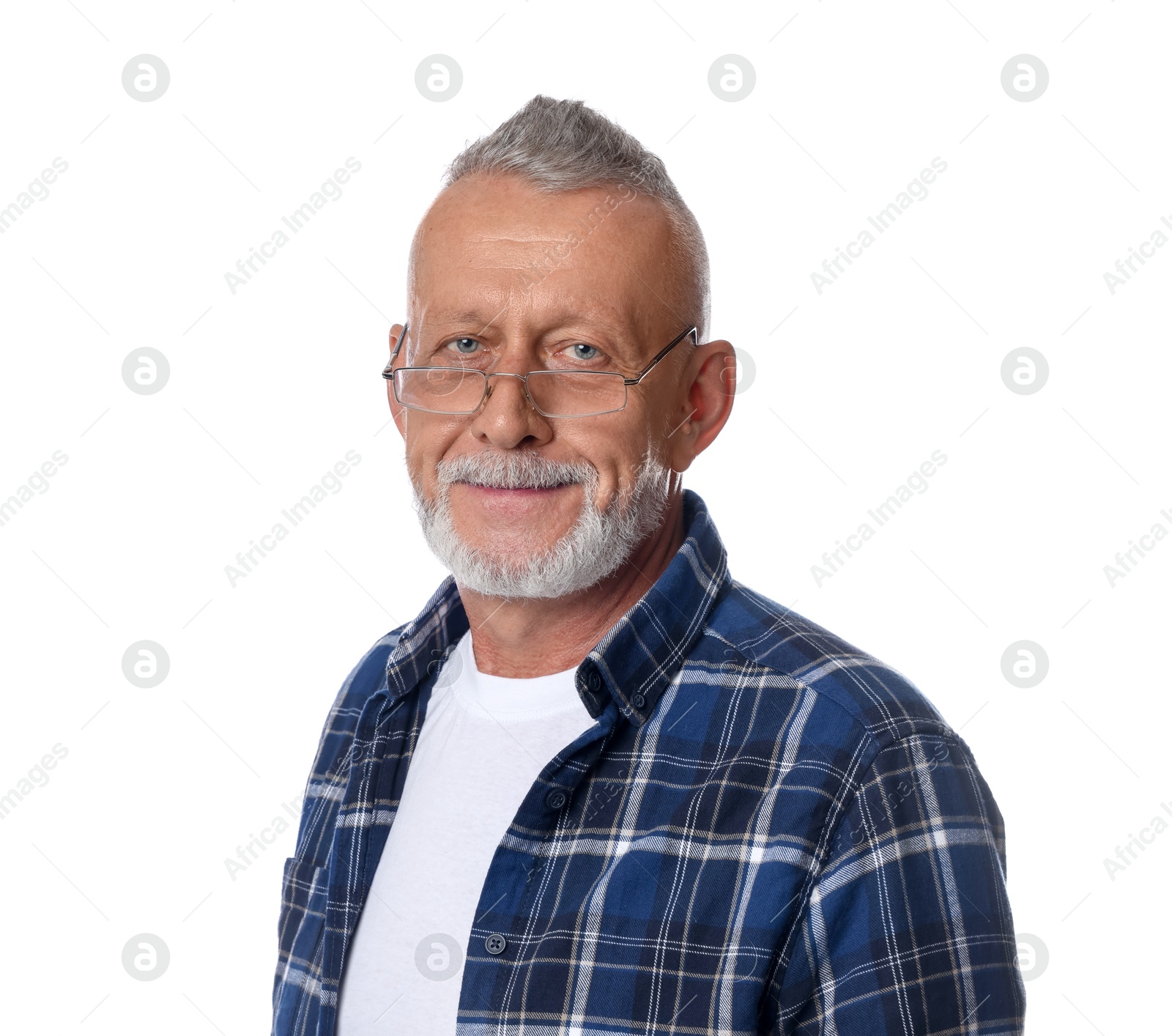 Photo of Portrait of handsome senior man on white background