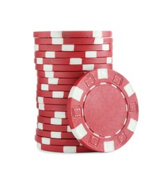 Poker game. Casino chips isolated on white