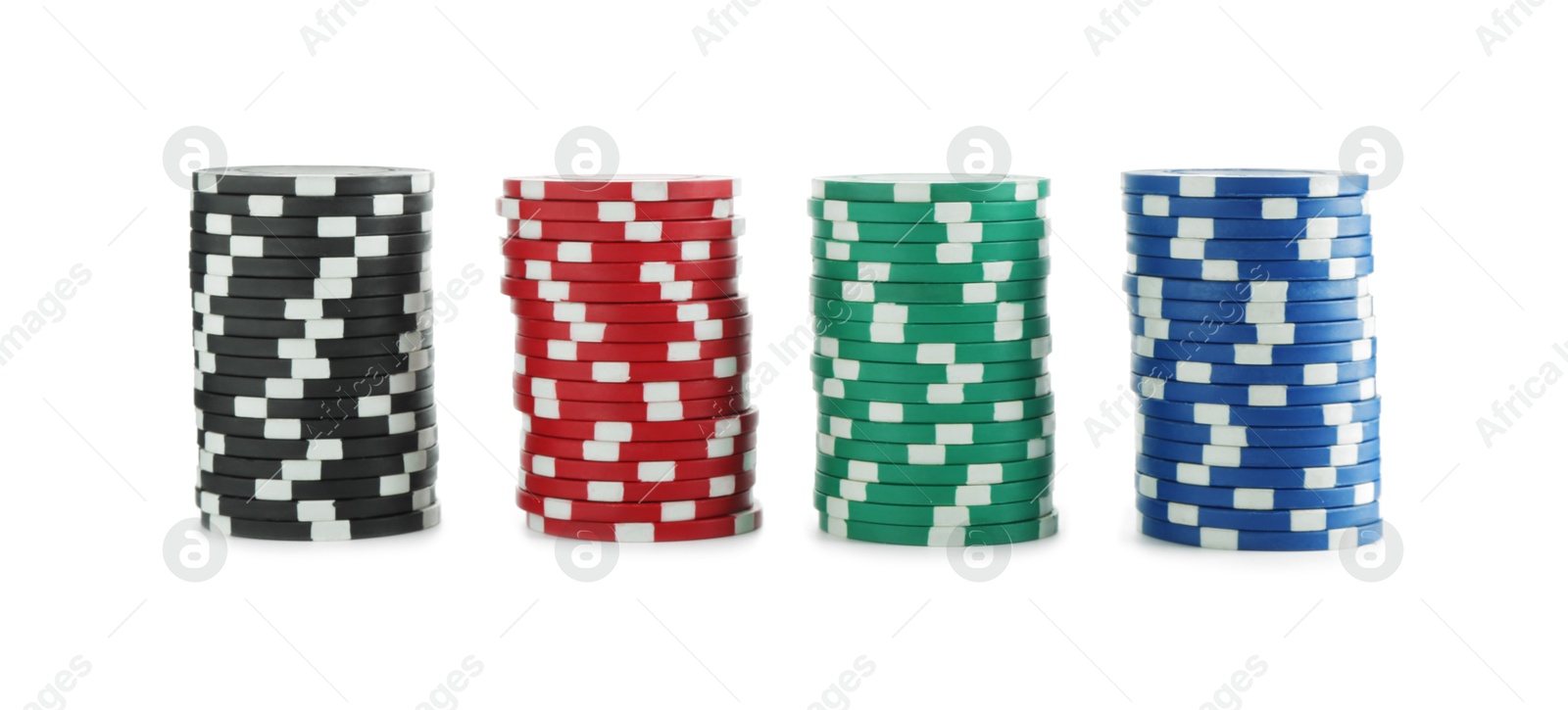 Photo of Poker game. Casino chips isolated on white