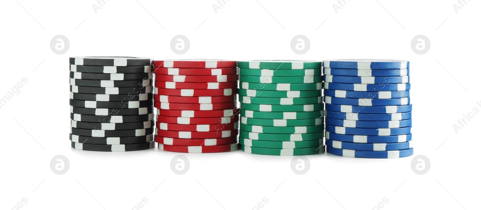 Photo of Poker game. Casino chips isolated on white