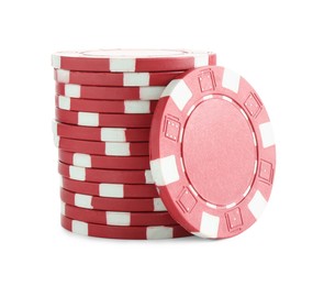 Poker game. Casino chips isolated on white