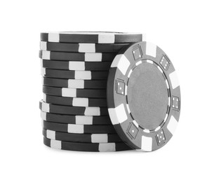 Poker game. Casino chips isolated on white