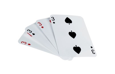 Photo of Poker game. Playing cards isolated on white