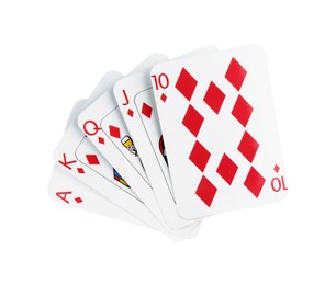 Photo of Poker game. Playing cards isolated on white