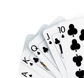 Photo of Poker game. Playing cards isolated on white