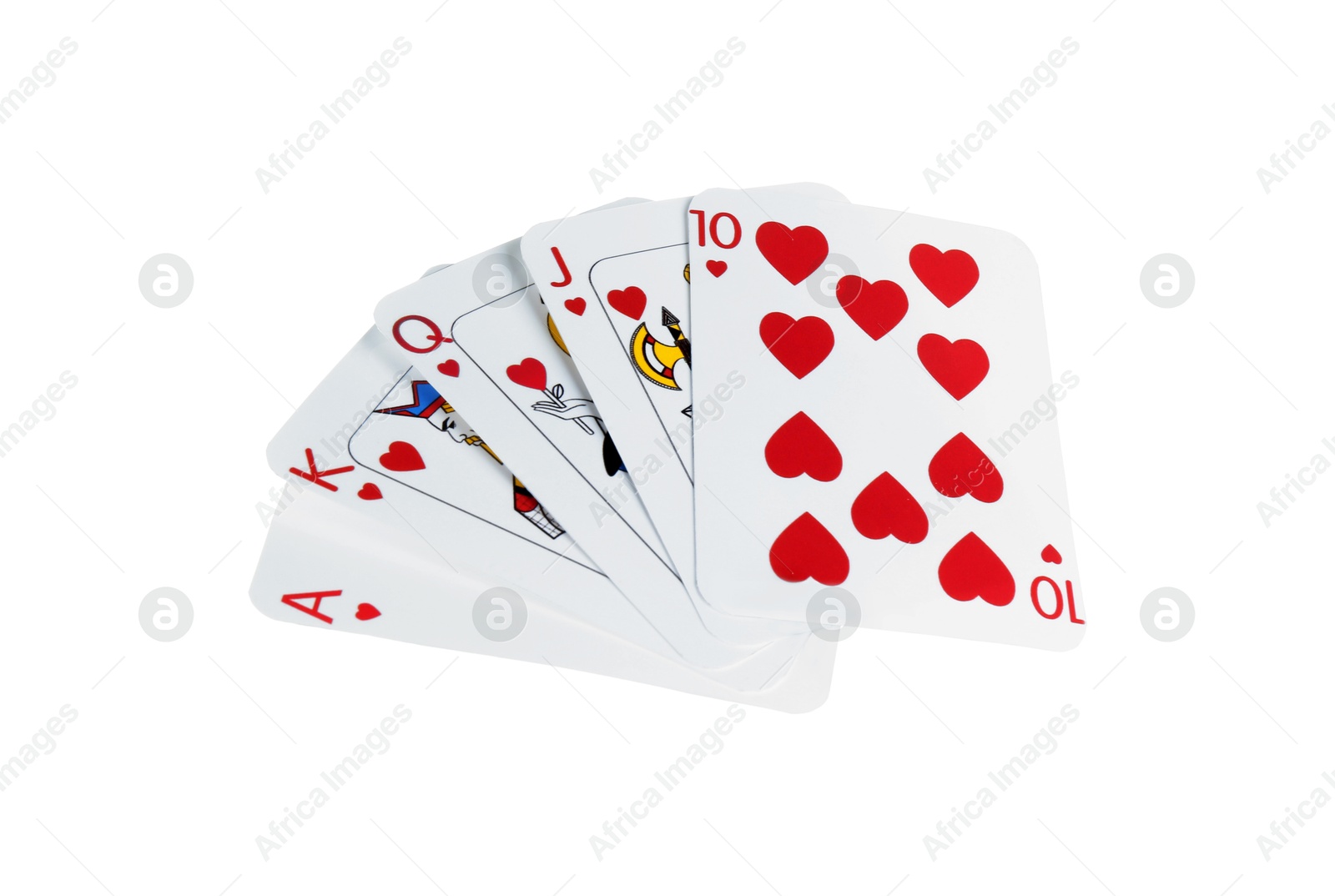 Photo of Poker game. Playing cards isolated on white