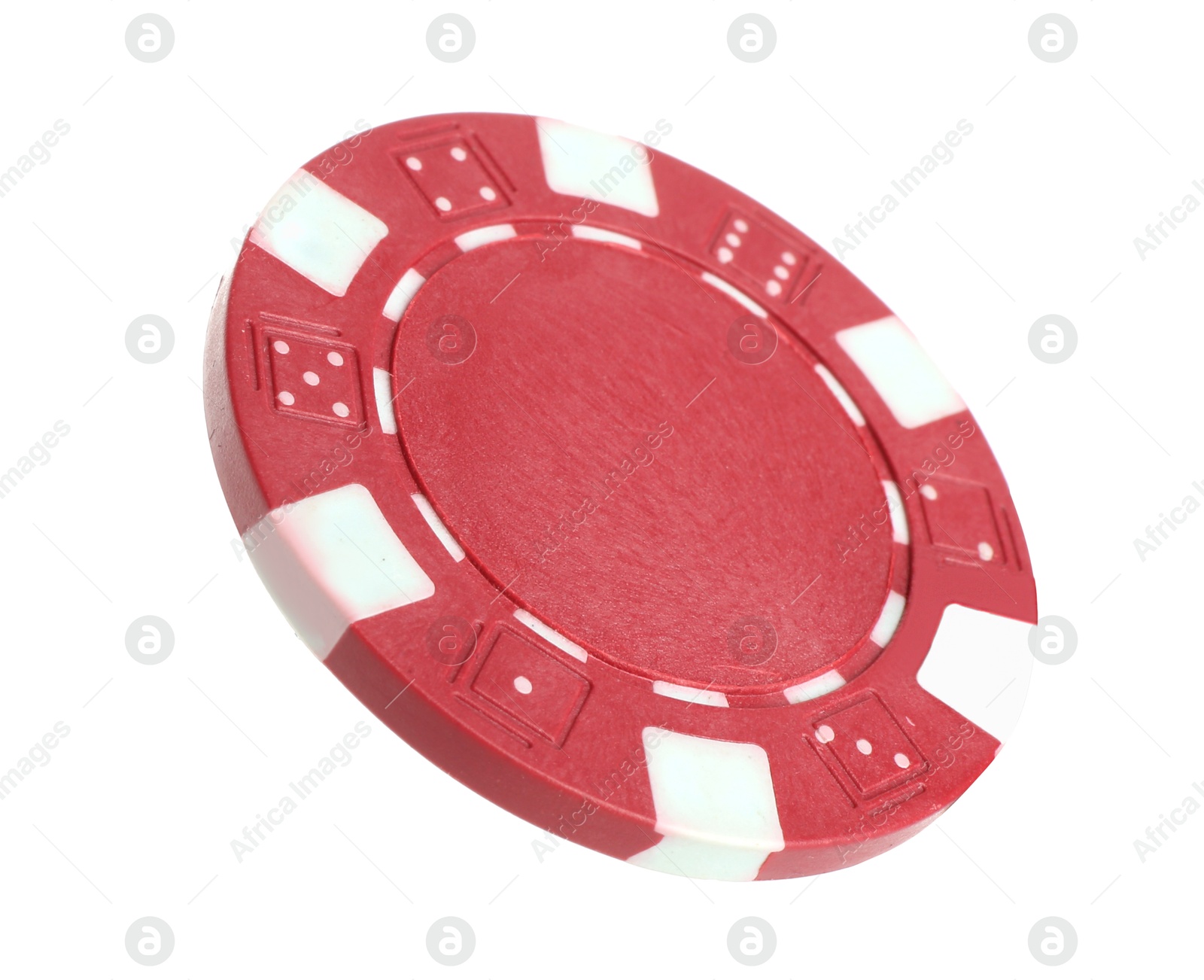 Photo of Poker game. One casino chip isolated on white