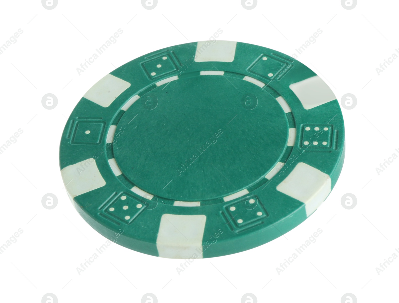 Photo of Poker game. One casino chip isolated on white