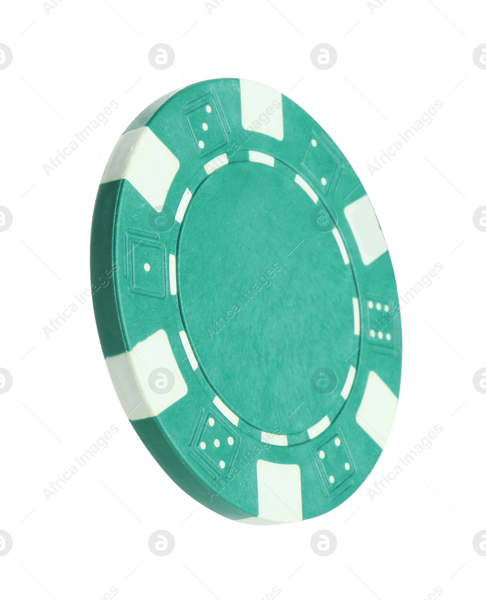 Photo of Poker game. One casino chip isolated on white