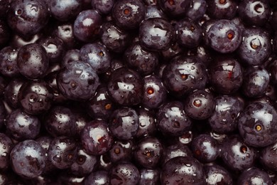 Photo of Wet acai berries as background, top view