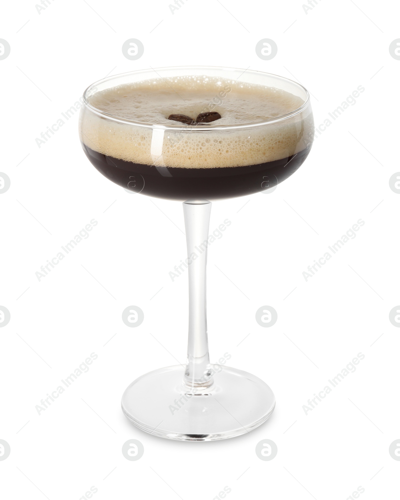 Photo of One glass of delicious espresso martini isolated on white