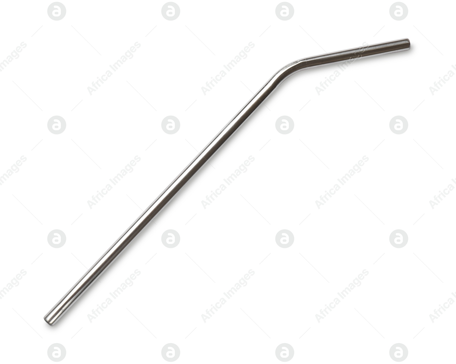 Photo of One metal drinking straw isolated on white, top view