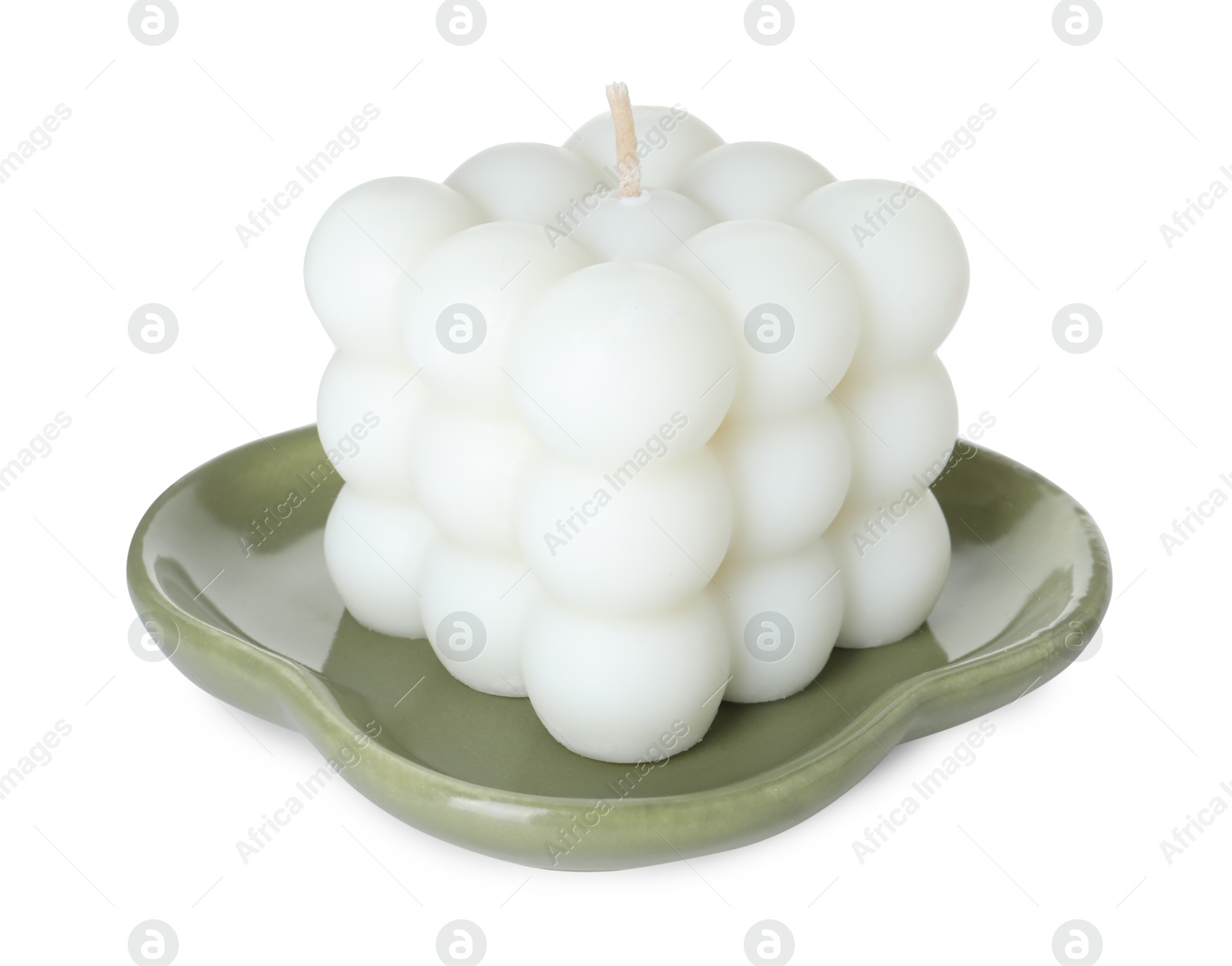 Photo of One beautiful bubble candle isolated on white