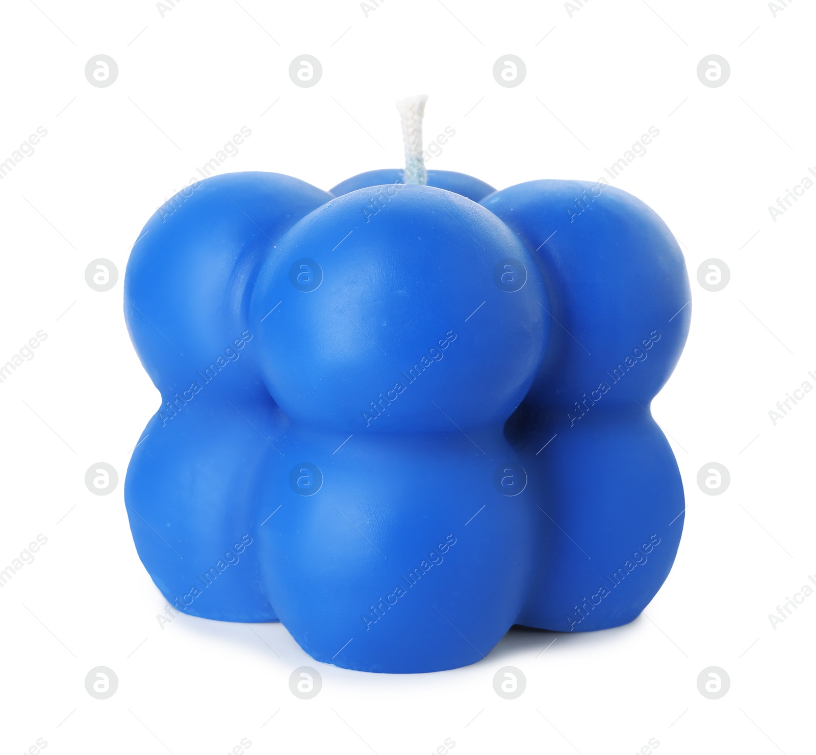 Photo of One blue bubble candle isolated on white