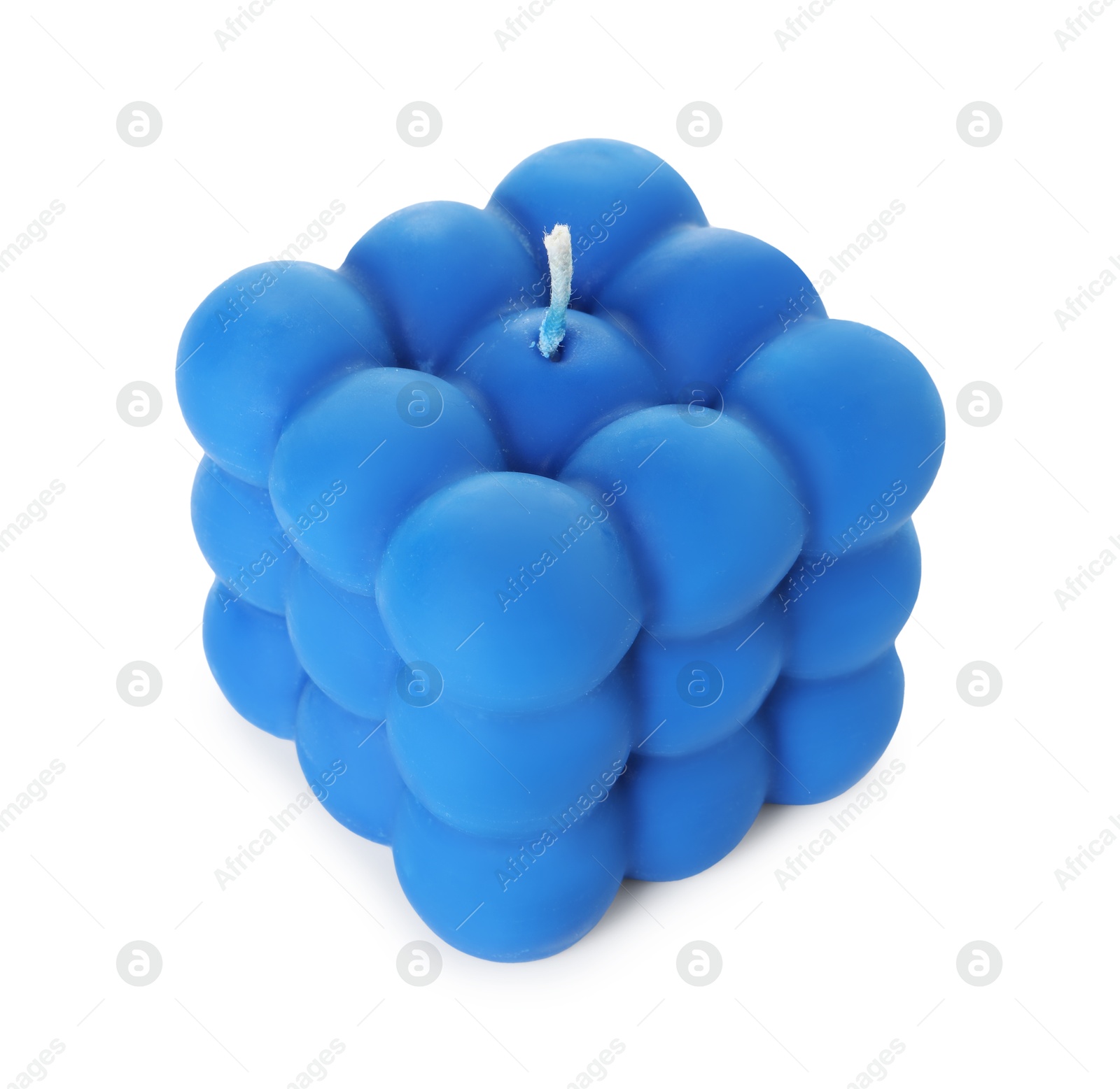 Photo of One blue bubble candle isolated on white